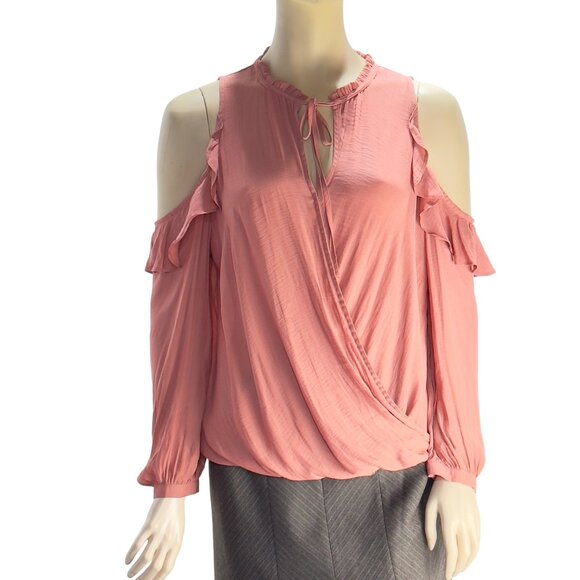 MAEVE Anthropologie Womens Top Mauve Ruffle Shoulder L Sleeve Surplice Size MP - Picture 1 of 12